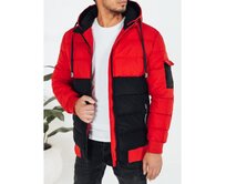 Pánská zimní bunda s kapucí, černá-červená Červená, S