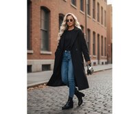 Dámský přechodný kabát oversize černý s Černá, XL