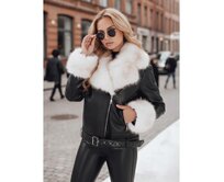 Dámská bunda typu ramoneska s kožešinou, černá Černá, XL