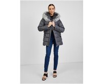 Tmavě šedá dámská zimní prošívaná bunda s páskem Šedá, 38