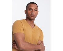 Pánské klasické bavlněné tričko BASIC hořčicový melír Horčicová, L