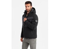Pánská prošívaná bunda z kombinované tkaniny s vysokým límcem - černá Černá, XL
