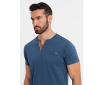 Pánské bavlněné tričko s výstřihem do V a efektem praní - tmavě modré V7 OM-TSWT-0242 Modrá, XXL