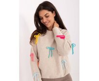 Ecru-tmavě modrý prolamovaný svetr s vázáním RUE PARIS Béžová, Univerzální