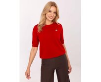 Tmavě hnědý netopýří svetr s výstřihem do V Červená, XL/XXL