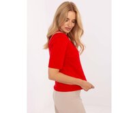 Světle béžový klasický svetr s výstřihem do V Červená, L/XL