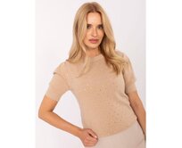 Ecru dámský svetr s aplikací Karamelová, S/M