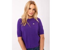 Fialový dámský svetr s broží ve tvaru M Fialová, M/L