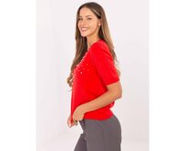 Červený svetr s kulatým výstřihem Červená, S/M