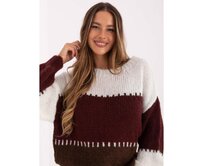 Ecru-bordový oversize svetr s vlnou RUE PARIS Kaštanová, Univerzální