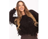 Tmavě hnědý oversize svetr s třásněmi RUE PARIS Hnědá, Univerzální