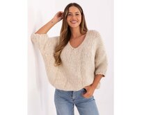 Světle béžový oversize svetr s 3/4 rukávy Béžová, Univerzální