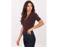 Tmavě hnědý přiléhavý svetr s pruhy Hnědá, Univerzální