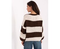 Oversize svetr v barvě ecru a hnědé s vázáním RUE PARIS Hnědá, Univerzální