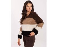 Hnědo-černý oversize svetr s vlnou RUE PARIS Hnědá, Univerzální