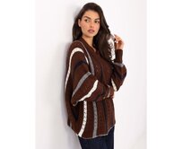 Hnědý dámský oversize svetr s pruhy Hnědá, Univerzální