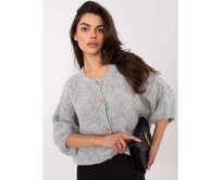 Světle šedý dámský bouclé svetr s 3/4 rukávy Světle šedá, Univerzální