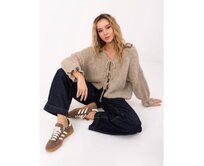 Bežový kardigan s volánky na rukávech Béžová, Univerzální