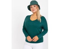 Dámská halenka s výstřihem do V hladká plus size ELISA tmavě zelená Tmavě zelená, Univerzální