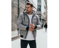 Pánská zimní prošívaná bunda s kapucí šedá Světle šedá, S
