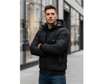 Pánská zimní bunda prošívaná s kapucí černá Černá, S