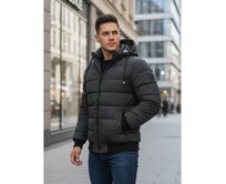 Pánská zimní bunda prošívaná s kapucí tmavě šedá Břidlicová, S