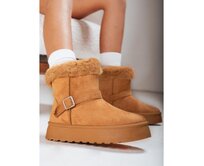 Dámské semišové sněhule s kožíškem kamélie Karamelová, 36