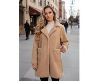 Dámský zimní kabát s plyšovou kožešinou béžový z Béžová, S