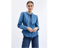 Modrá dámská džínová košile s ozdobným detailem Modrá, 36