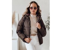 Dámská krátká bunda GLAMVO péřová s kapucí hnědá Hnědá, XL