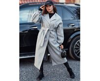 Dámský dlouhý kabát OPULENt s páskem šedý Světle šedá, Univerzální
