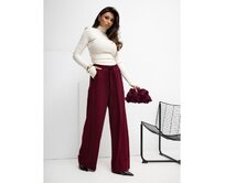 Bordové palazzo kalhoty se zavazováním RUE PARIS Kaštanová, S/M