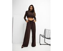 Čokoládové teplákové kalhoty s prošíváním RUE PARIS Hnědá, S/M