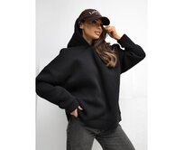 Černá mikina basic s kapucí a podšívkou RUE PARIS Černá, Univerzální