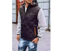 Pánská zimní bunda prošívána s kapucí černá Světle šedá, M