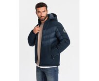 Pánská prošívaná sportovní bunda z kombinovaného materiálu s vysokým límcem - tmavě modrá Námořnická modrá, XXL