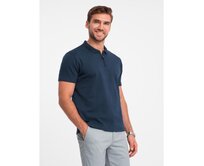 Pánská melanžová polokošile s pruhovaným límcem - černá V1 OM-POSS-0109 Námořnická modrá, S