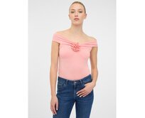Světle růžové dámské tričko s krátkým rukávem s aplikací Růžová, M
