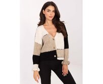 Ecru-černý rozepínací svetr s vlnou RUE PARIS Vícebarevný, Univerzální