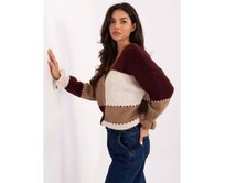 Ecru-bordový svetr s volánky na rukávech RUE PARIS Kaštanová, Univerzální