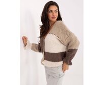 Ecru-béžový rozepínací svetr s výstřihem do V RUE PARIS Béžová, Univerzální