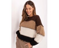 Hnědo-tmavě béžový dámský svetr s pruhy Hnědá, Univerzální