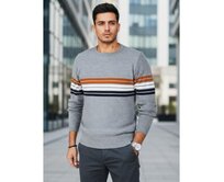 Pánský svetr s pruhy, šedý Světle šedá, XL