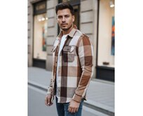 Pánská flanelová košile s kamelovým kostkovaným vzorem Karamelová, M