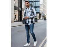 Pánská flanelová košile s modrým kostkovaným vzorem Modrá, M