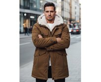 Pánská zimní bunda parka s kapucí, tmavě béžová Béžová, M/48