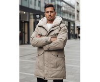 Pánská zimní bunda parka s kapucí, béžová Béžová, M/48
