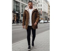 Pánská zimní bunda s kapucí, tmavě béžová Béžová, XXL/54