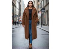 Dámský zimní kabát s dlouhou kožešinovou podšívkou, kamelová barva Karamelová, S