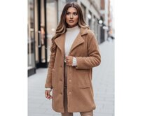 Dámský zimní kabát s kožešinovou podšívkou, kamelová barva Karamelová, S